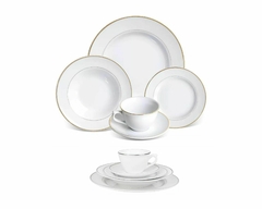 Aparelho de Jantar 20un. Filete Ouro/Prata Luxuoso Porcelana