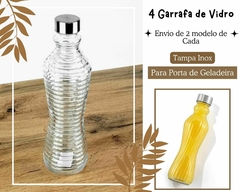 4 Garrafas de Água de Vidro Tampa Inox Porta de Geladeira - Oro Comércio