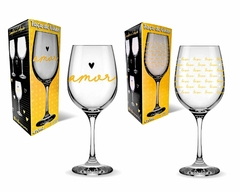 Kit 2 Taça Vinho 490ml Vidro Love Gold