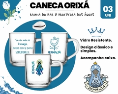 3 Canecas 255ml Vidro Personalizada Orixás Umbanda - Oro Comércio