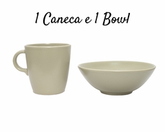 Kit 1 Caneca e 1 Bowl de Cerâmica Verde Avocado - Oro Comércio