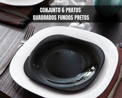 Imagem do Conjunto com 6 Pratos Fundos Quadrados Pretos