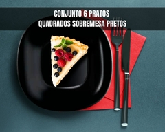 Imagem do Conjunto com 6 Pratos Sobremesa Quadrados Pretos