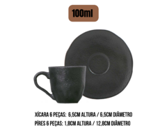 Kit 6 Xícaras Com Pires Cerâmica Linha Preto Matte - Oro Comércio