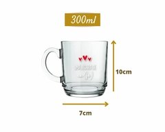 1 Caneca de Vidro Transparente com Desenho - Linha Love