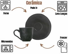 Kit 6 Xícaras Com Pires Cerâmica Linha Preto Matte na internet