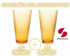 Conjunto com 12 Copos Amarelo de Vidro 340ml - loja online