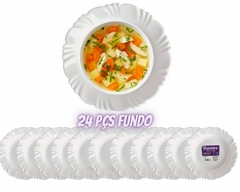 Kit 24 Pratos Fundos Pétala Vidro Branco