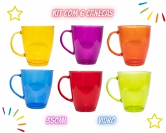 Kit de 6 Canecas de Vidro Colorida de 350ml na internet