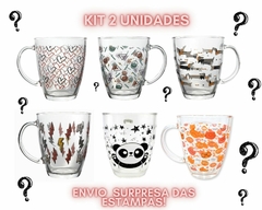 Kit 2 Xicaras Estampadas 350ml Vidro na internet