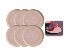 Conjunto com 6 Pratos Rasos Porcelana Rosa Litich