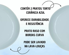 2 Pratos Sobremesa Ceramica Azul ou Branco Torto Raso 22cm Sofisticação na internet