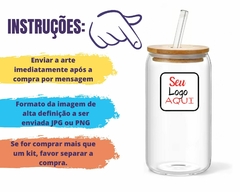 12 Copos Lata Personalizado 500ml C/ Tampa Canudo Vidro Luxo na internet