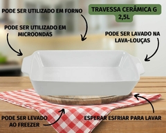 Travessa Ceramica Tam. G 2,5L c/ Alça Branca Assadeira - Oro Comércio