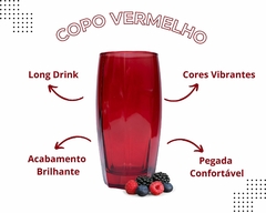 Kit 6 Copos 370ml Vidro Vermelho/Preto - Oro Comércio