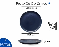 Kit 2 Pratos Sobremesa Cerâmica Azul - Oro Comércio