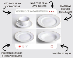 Aparelho de Jantar 20un. Filete Ouro/Prata Luxuoso Porcelana - loja online