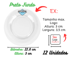 12 Pratos Fundo Vidro Original Personalizado Transparente - Oro Comércio