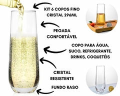 Jogo de Copos Cristal 296ml 6pçs Resistente Suco Drinks - Oro Comércio