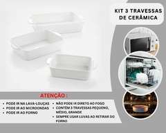 Kit 3 Travessa Ceramica Branca Assadeira com Alça Mesa - Oro Comércio