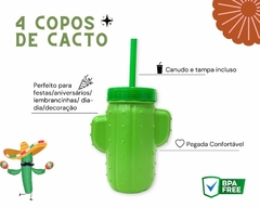 Kit 4 Copos Cacto C/Canudo 500ml Plastico - Oro Comércio