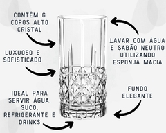 Jogo Copos Alto Cristal Vidro 6 Unidades 300ML Água Class - Oro Comércio