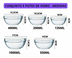 Kit 5 Potes Vidro com Tampa Armazenamento Alimentos - Oro Comércio