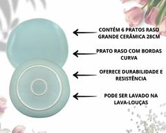 6 Pratos Grande Azul ou Branco Ceramica Torto Raso Luxo - loja online