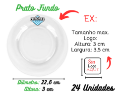 24 Pratos Fundo Vidro Original Personalizado Transparente - loja online