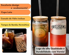 12 Copos Lata Personalizado 500ml C/ Tampa Canudo Vidro Luxo - loja online