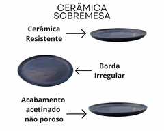 Jogo 6 Pratos Sobremesa 22,5 cm Azul Cerâmica Resistente - Oro Comércio