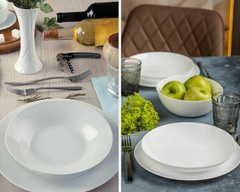 Kit 12 Pratos Fundo Vidro Branco Design Moderno Mesa Posta - Oro Comércio