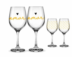 Kit 2 Taça Vinho 490ml Vidro Love Gold