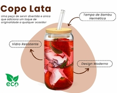 Copo Lata 500ml Vidro/Tampa Bambu + Canudo - loja online