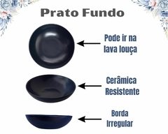 Kit 2 Pratos Fundos Azul Cerâmica Resistente Luxo Sopa 22 CM - Oro Comércio