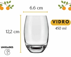 Kit 6 Copos Agua 450ml Vidro Redondo - Oro Comércio