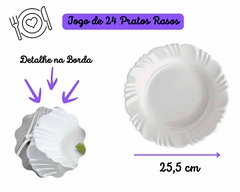 Kit 24 Pratos Rasos Pétala Vidro Branco - Oro Comércio