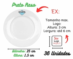 36 Pratos Rasos 26cm de Vidro Branco Personalizado - loja online