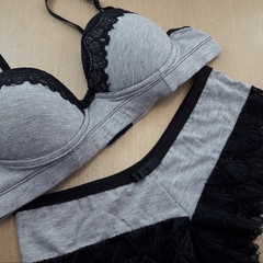 Conjunto Sabrina em Tecido Mescla e Renda - C8725 - comprar online