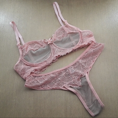 Conjunto Sexy sem Bojo e com Arco em Tule e Renda de Poliamida - C8812