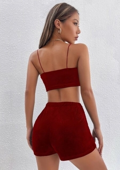 SHEIN PETITE Sólido Top Cami Cortado & Veludo Calças - comprar online