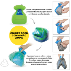 Colher de cocô dobrável para viagem para Pets com 1 rolo de sacos descartável