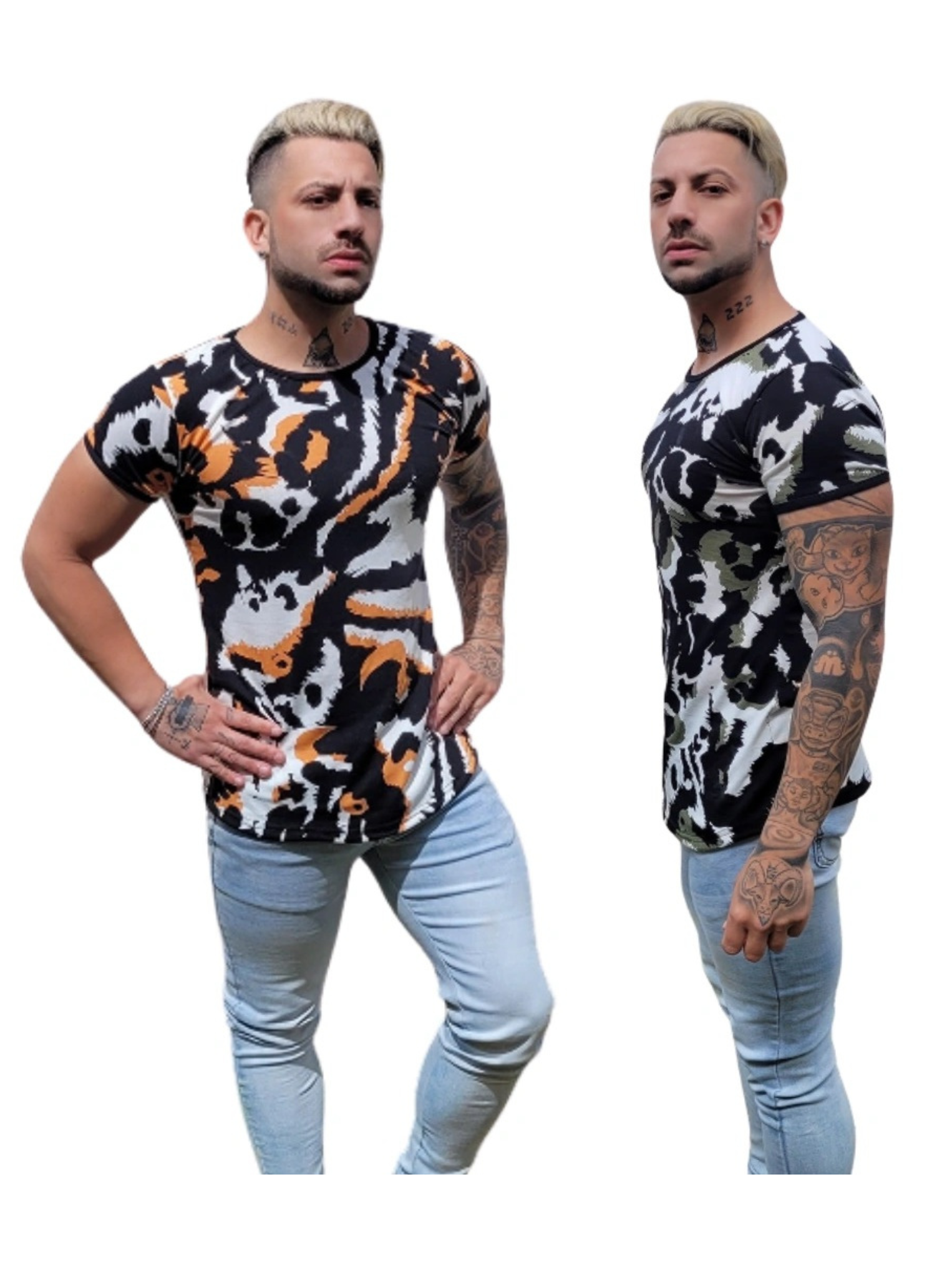 Remeron Warko Hombre Entallado Animal Print Camuflado Long Fit Slim Remera 222 en internet