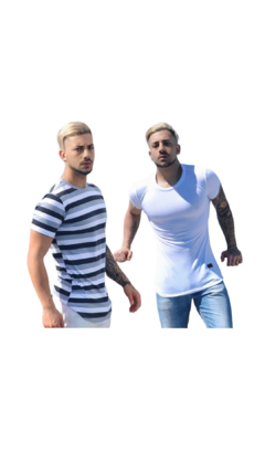 Imagen de Pack X2 Remerones Hombre Entallado Long Slim Fit Flores + Liso