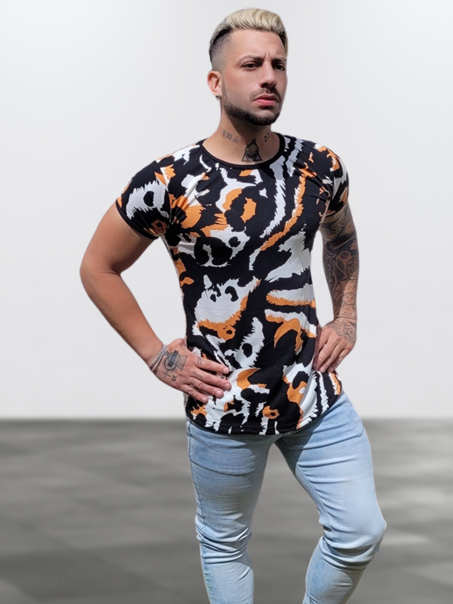 Remeron Warko Hombre Entallado Animal Print Camuflado Long Fit Slim Remera 222