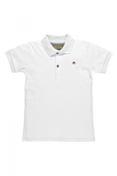 Camisa polo manga curta em suedine Branco- Up baby