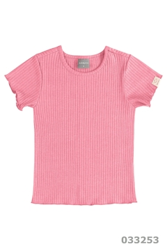 Blusa infantil manga curta pink flúor