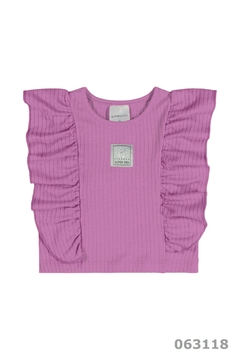 Blusa infantil sem manga com babado lilás