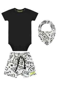 Conjunto body ribana, bermuda moletom e babador meia malha e ribana- Up baby