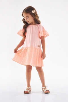 Vestido infantil manga curta rosa blush na internet